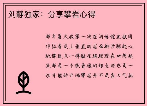 刘静独家：分享攀岩心得