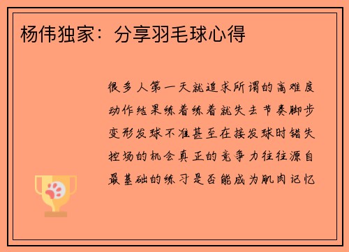 杨伟独家：分享羽毛球心得