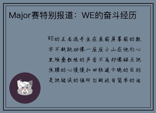 Major赛特别报道：WE的奋斗经历
